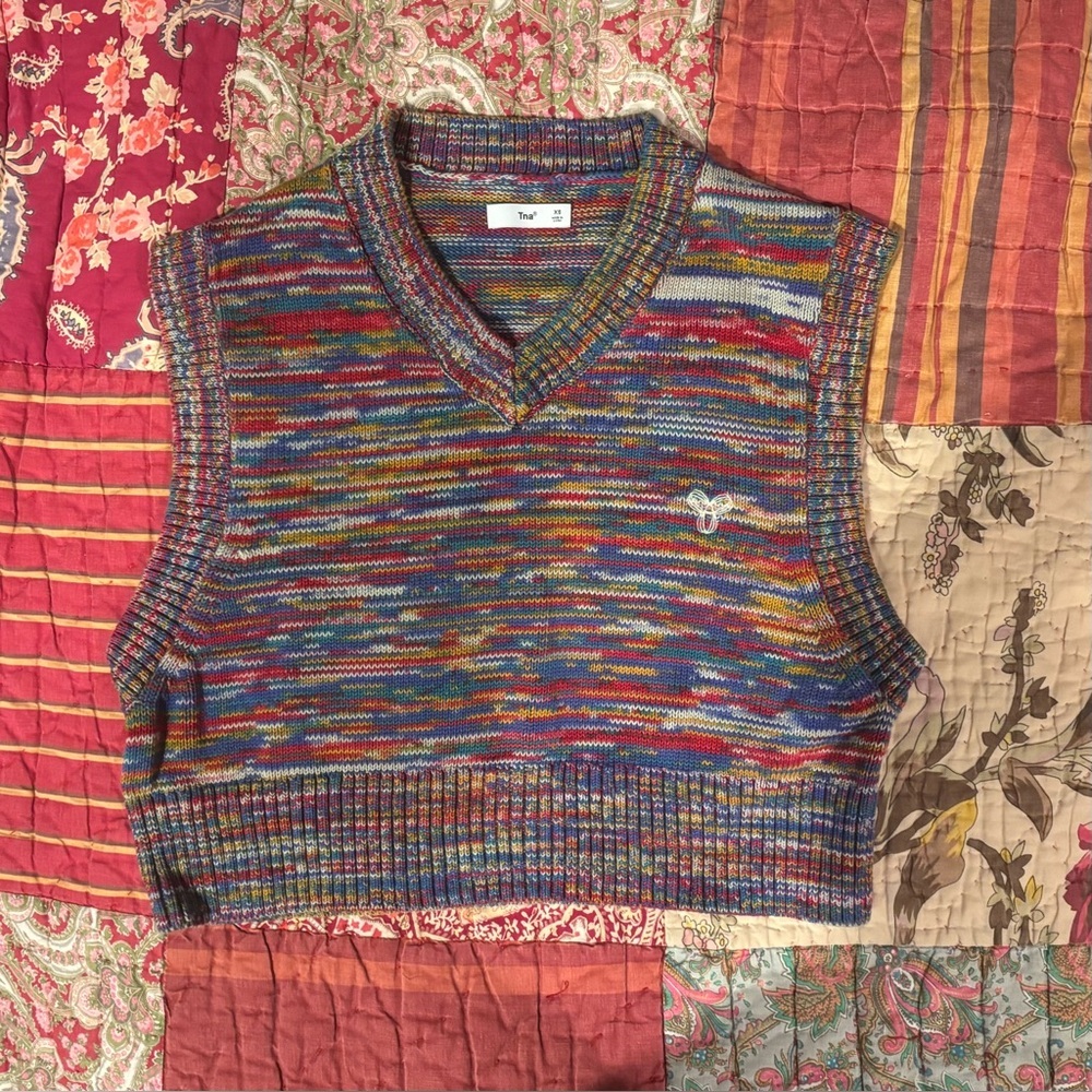 TNA Aritzia The Marcy Vest Multicolor Marled Preppy Career Classic Womens XS - Picture 9 of 9